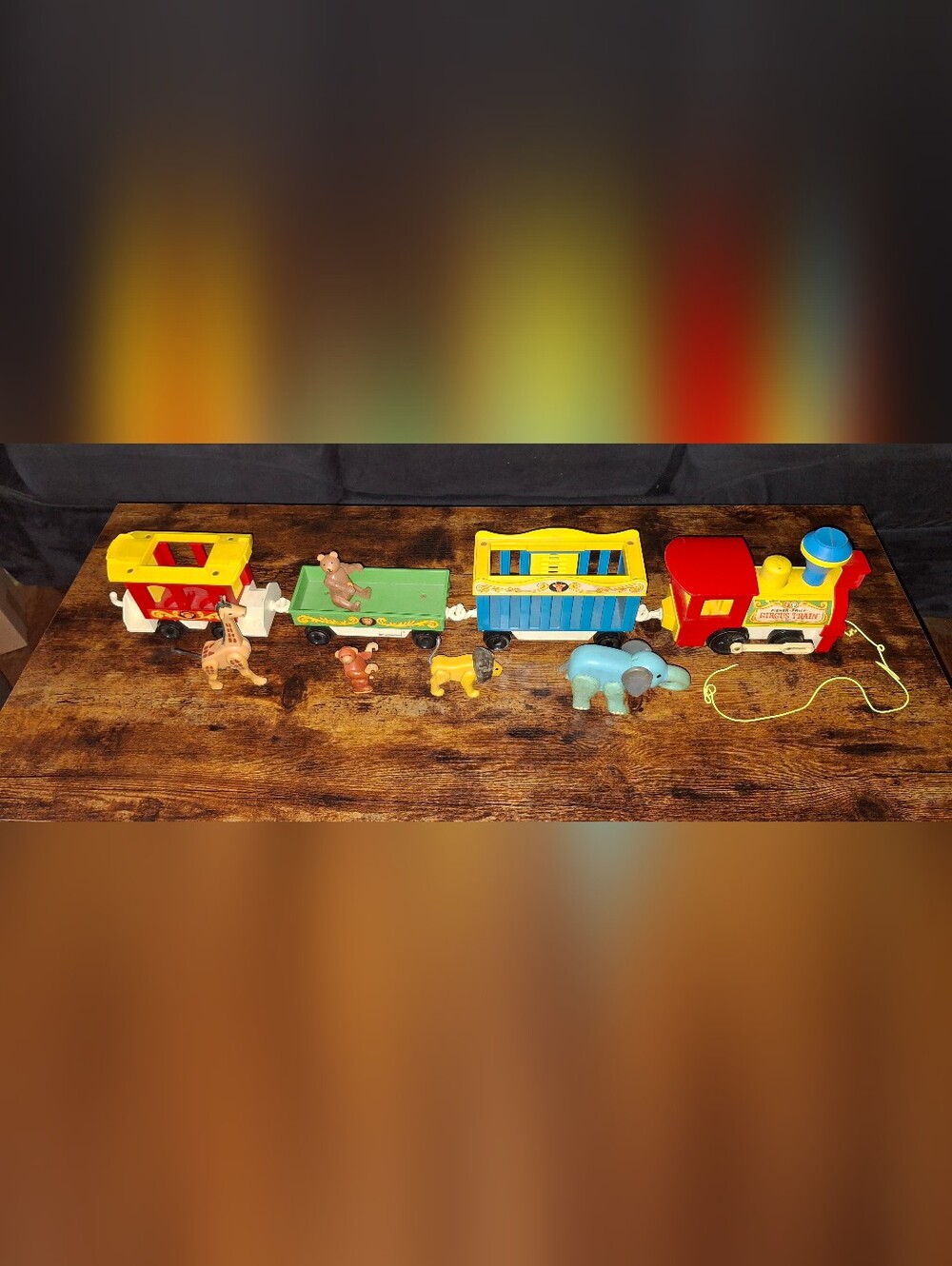 Vintage Fisher Price Pull Along Circus Train With Animals Conductor & Clown 1973
